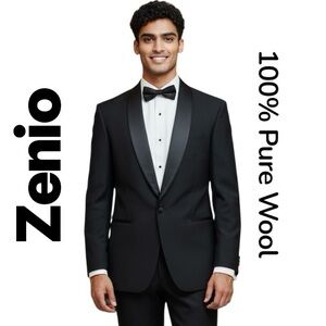 Zenio Men's Tuxido Blazer 100% Pure Wool 46R Made/USA Single Breasted NWOT